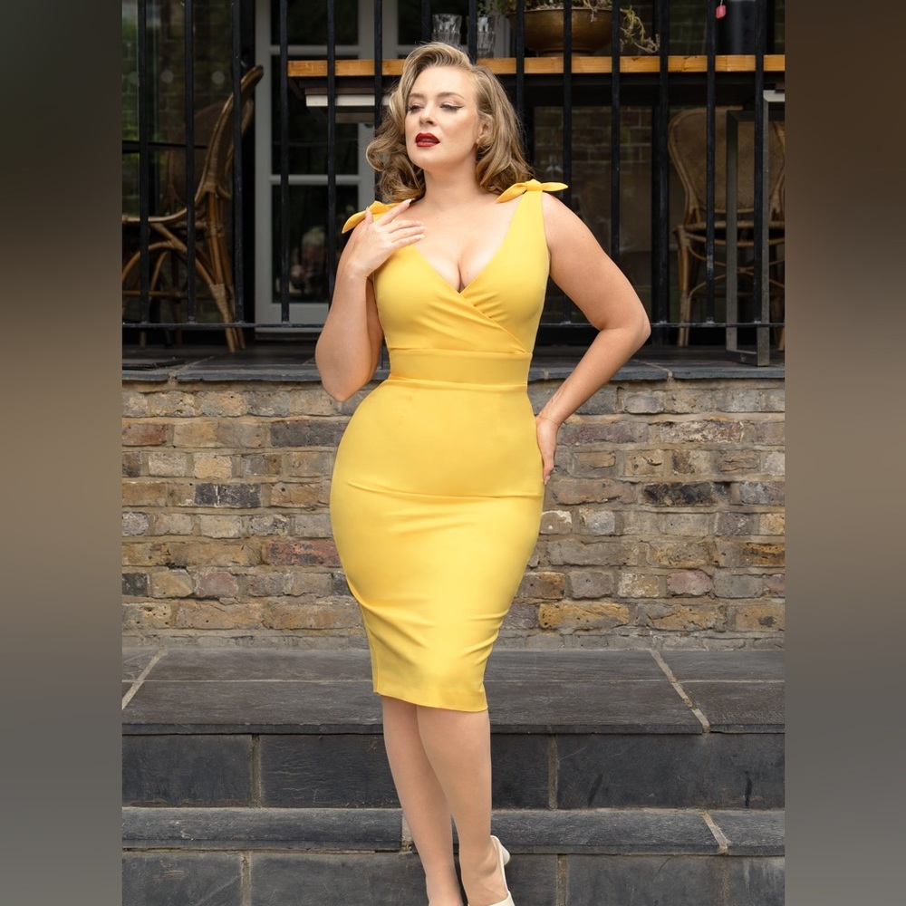 Glamour bunny yellow pinup wiggle dress